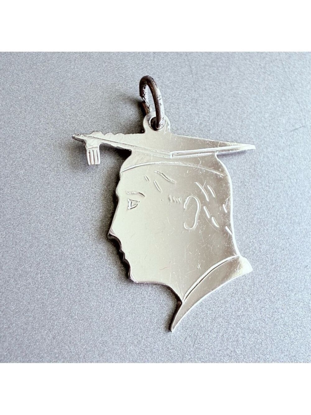 Sterling Silver 925 Graduation Graduate Profile Silhouette Cap Charm Pendant